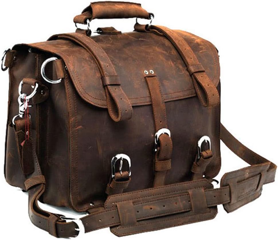 Thick Full Grain Leather 16'' Briefcase Messenger Bag R23973