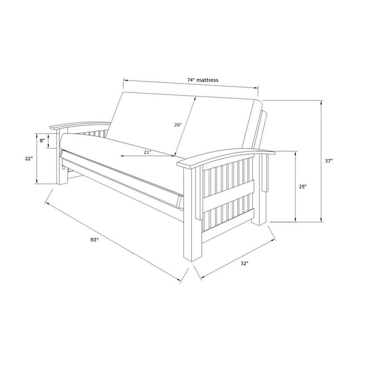 Walnut Futon with Drawers and Linen Gray Mattress J394