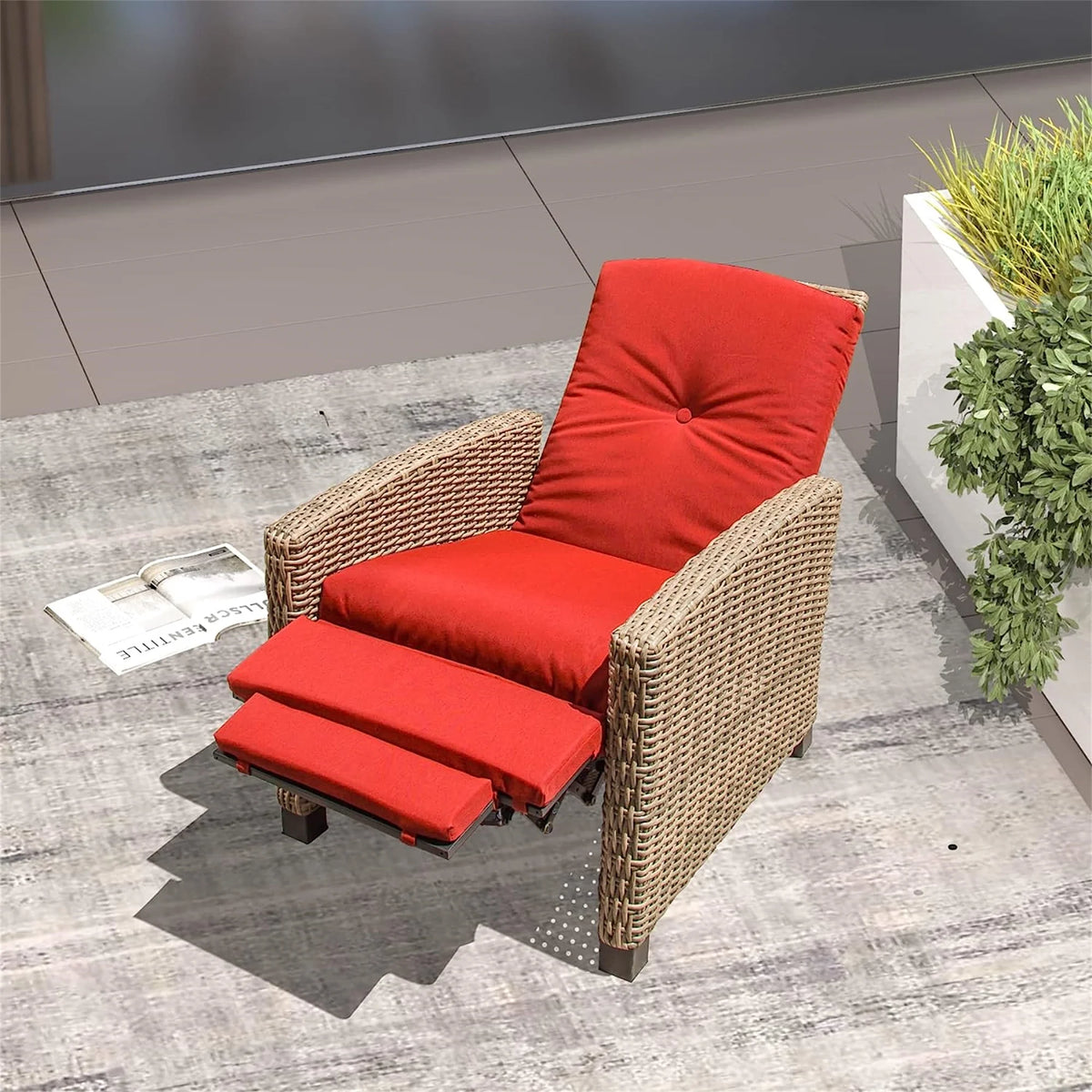 Red Wicker Reclining Patio Chair T31874