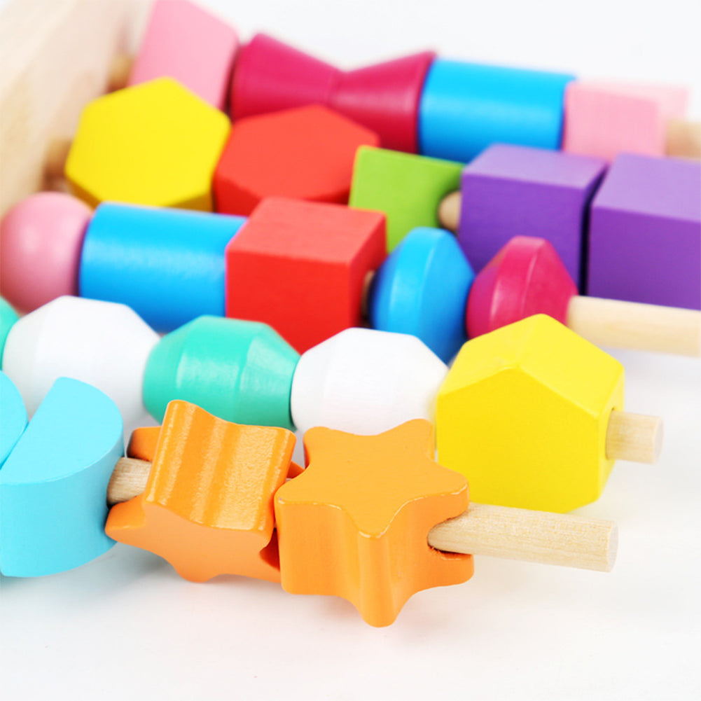 Wooden Stacking Blocks Lacing Beads Shape Matching Toy B43617