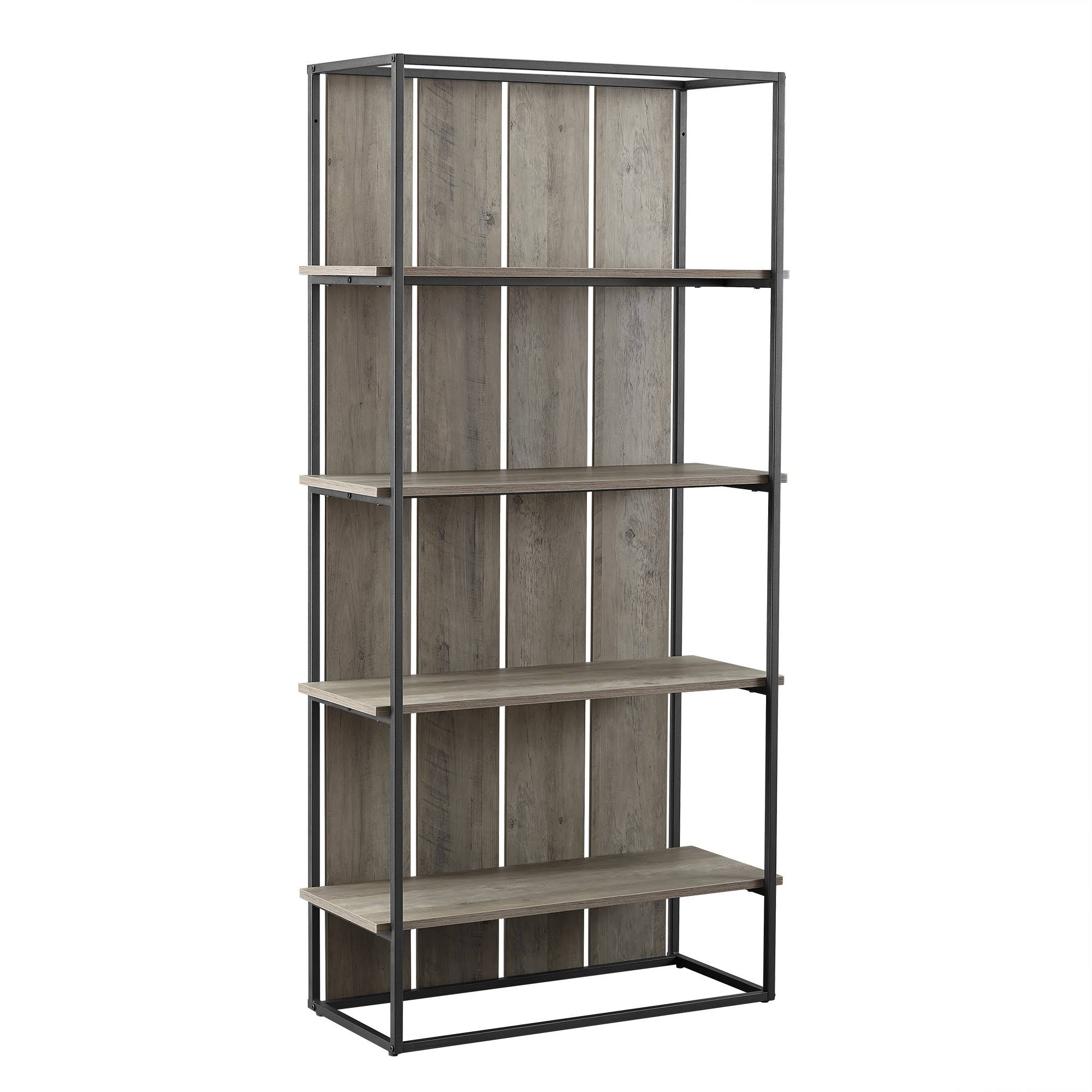 Grey Wash Black Metal Farmhouse Bookcase L92307