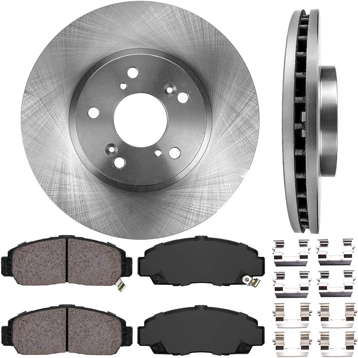 5 Lug Brake Rotors + Ceramic Brake Pads + Clips Y286749