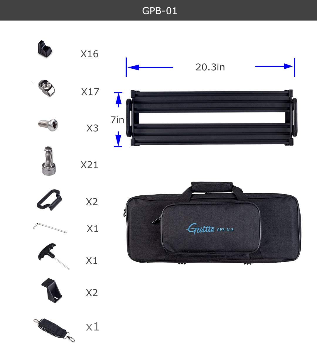 Aluminum Alloy Guitar Pedalboard with Carry Bag C83342