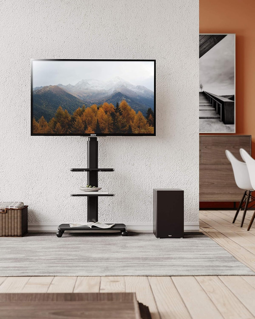 Black Rolling TV Stand for 32-65 Inch TVs Q661