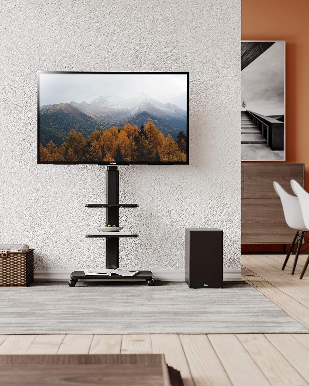 Black Rolling TV Stand for 32-65 Inch TVs Q661