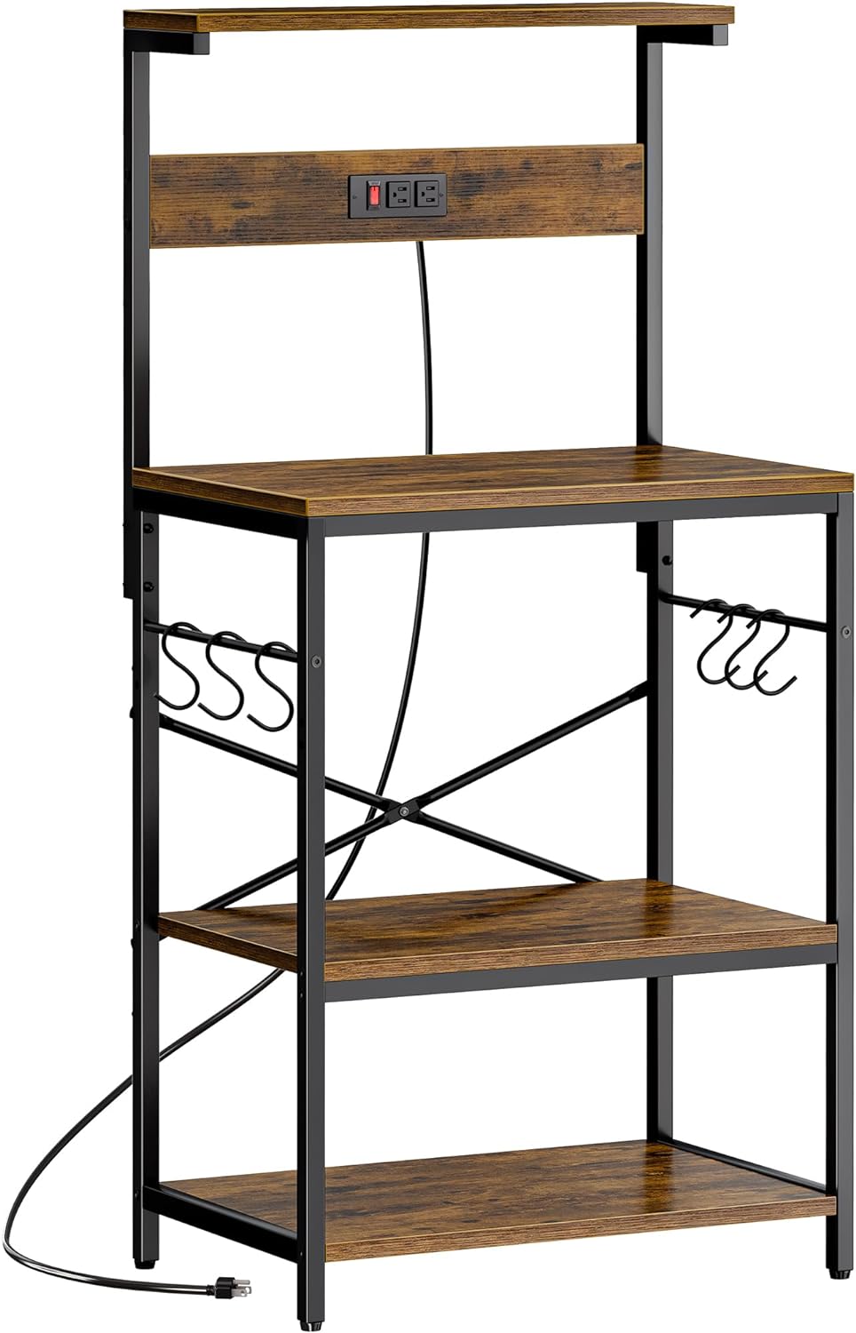 Charcoal Gray 4 Tiers Kitchen Storage Shelf Rack with Power Outlet H4490