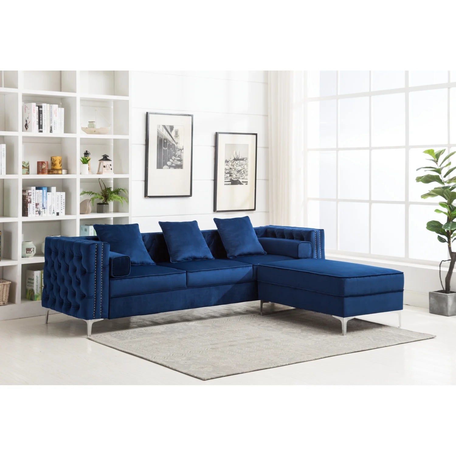 Gray Velvet Sleeper Sectional Sofa U2219