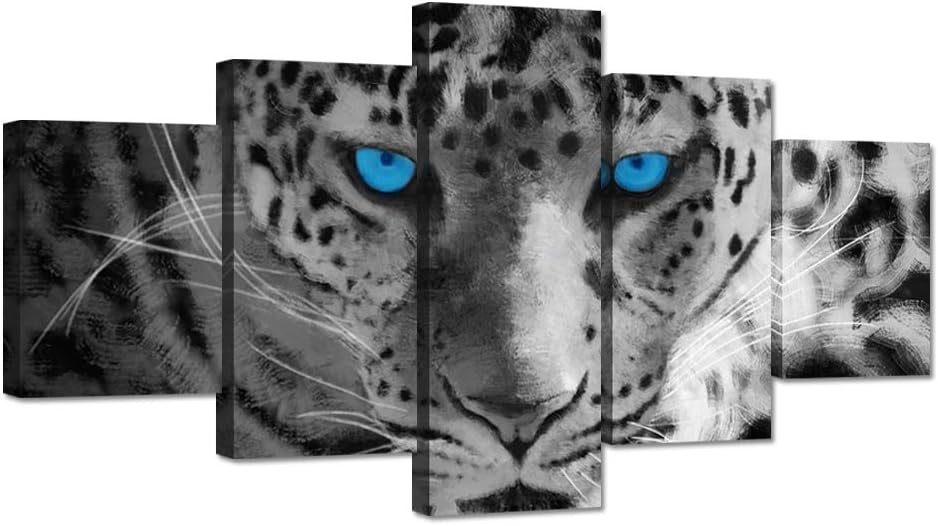 5 Pieces Leopard Face Canvas Wall Art Print On Canvas Stretched and Framed T774795