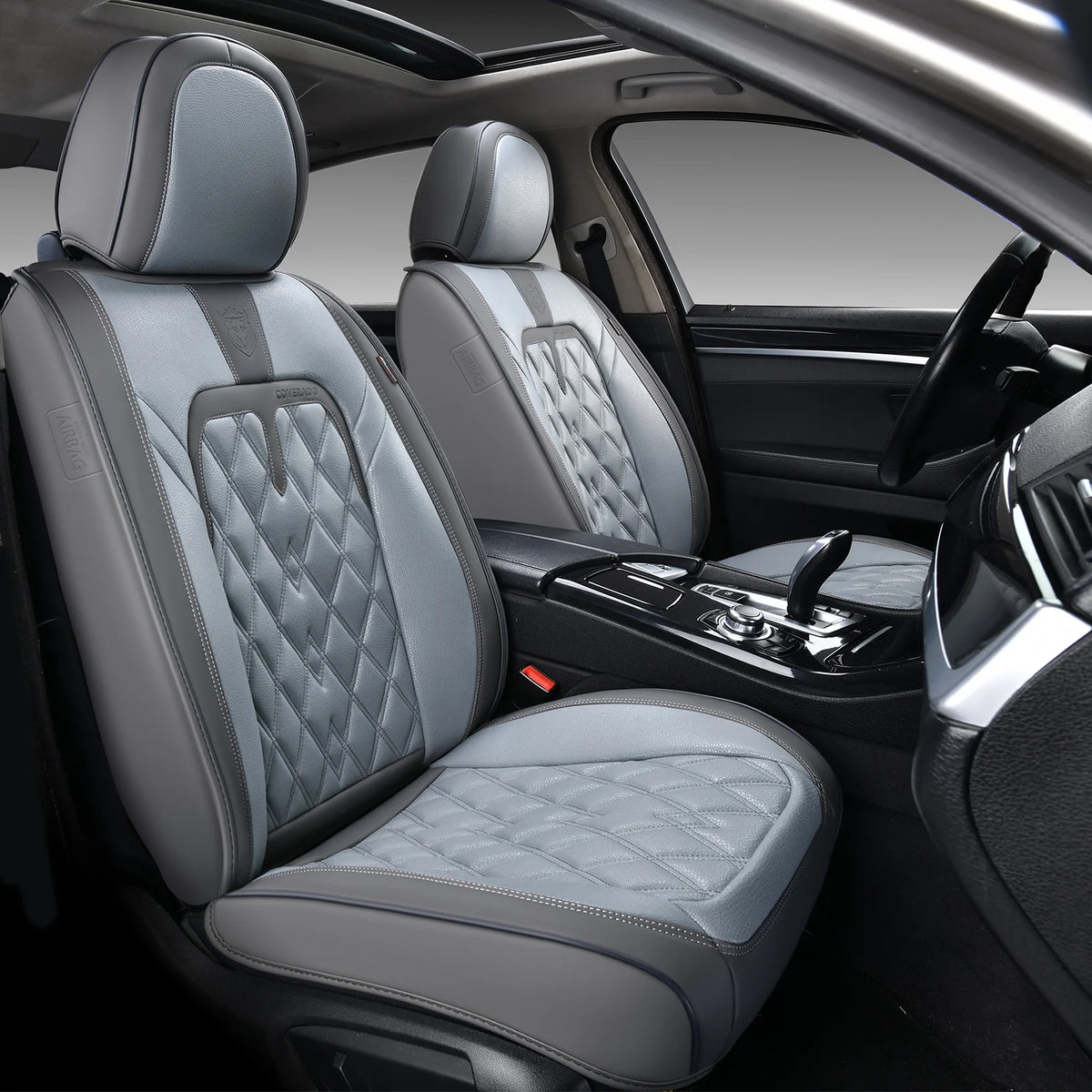 Gray Faux Leather Car Seat Covers Full Set 5 Seats Waterproof Universal Fit Y963