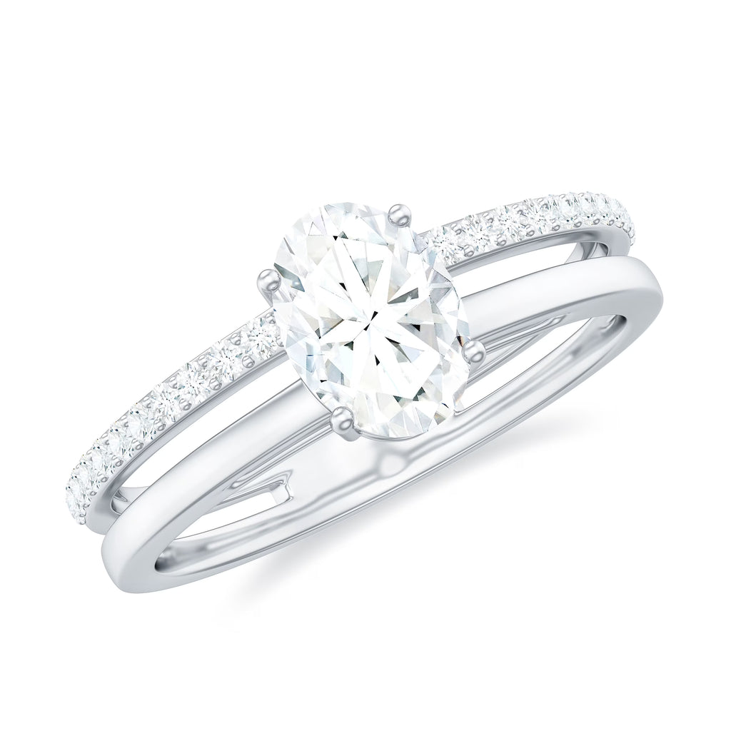 Oval Cut Moissanite Solitaire Double Band Ring, 925 Sterling Silver X374