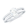 Oval Cut Moissanite Solitaire Double Band Ring, 925 Sterling Silver X374