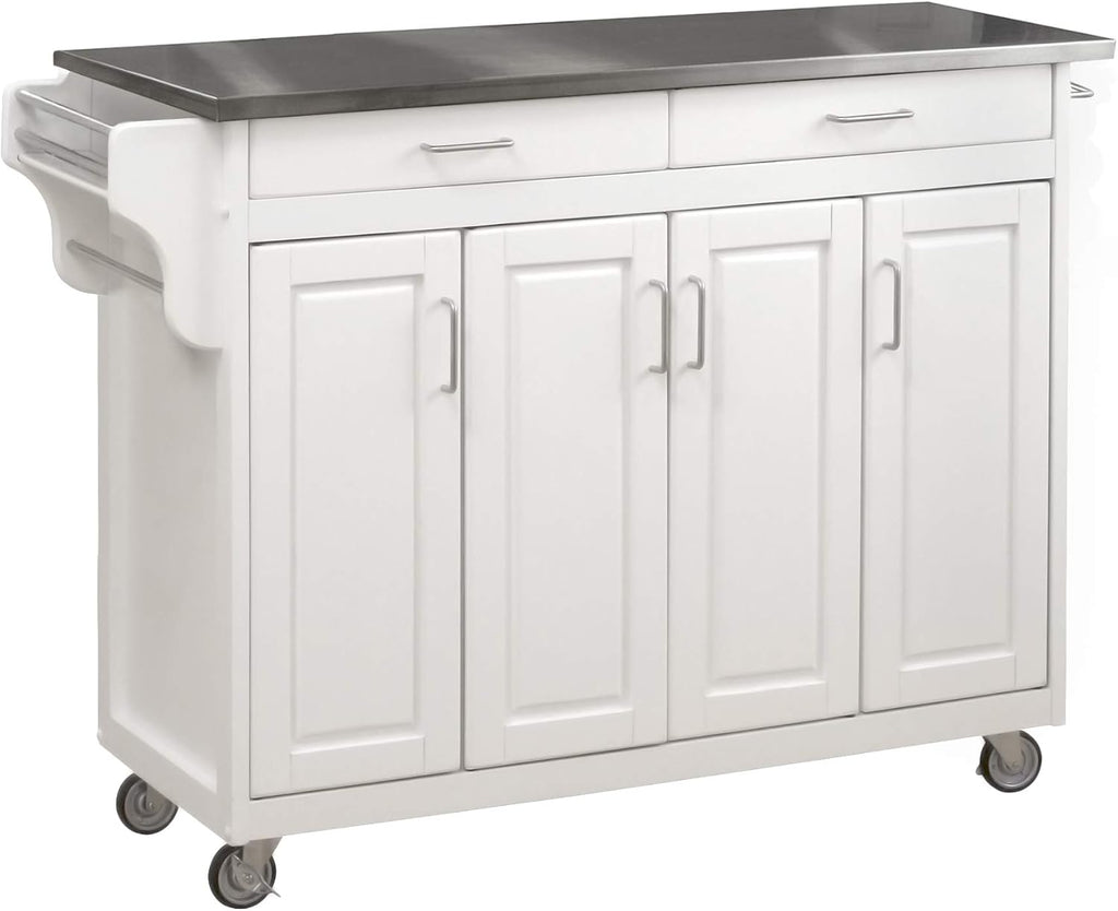 White 4 Door Kitchen Cart with Stainless Steel Top V1208