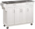 White 4 Door Kitchen Cart with Stainless Steel Top V1208