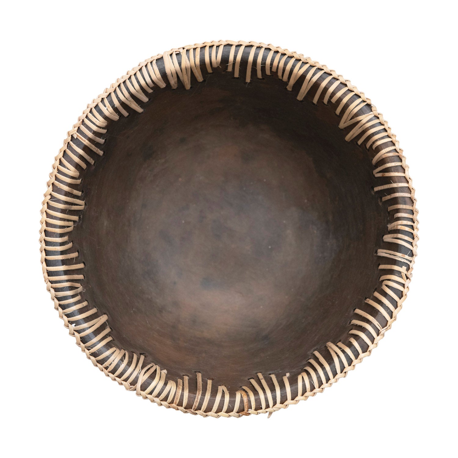 Brown Terra Cotta Bowl with Rattan Stitching G833