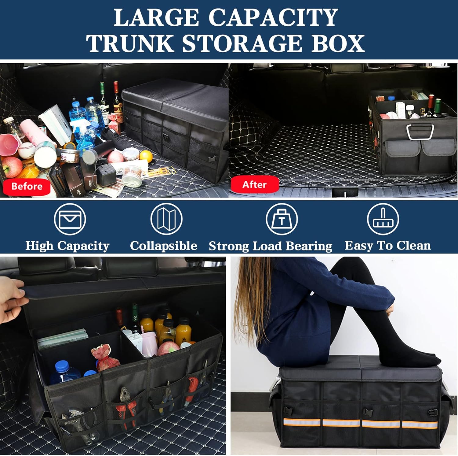 Black Pack of 2 Collapsible Car Trunk Organizer V914521