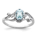 Rhodium Plated Diamond & Aquamarine Oval Ring Q5324