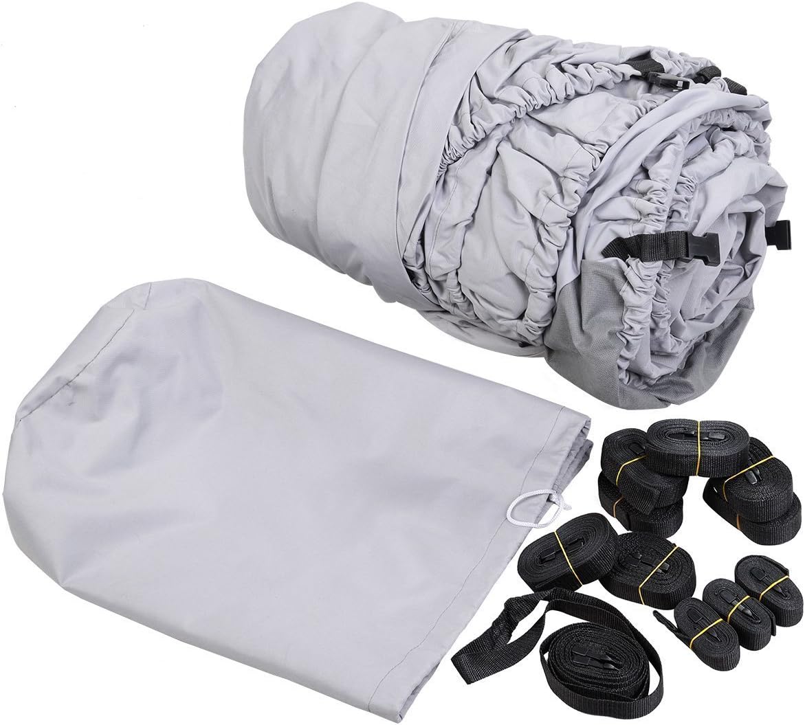Grey 600D Oxford Fabric Waterproof Trailerable Boat Cover with Carrying Bag Q41190