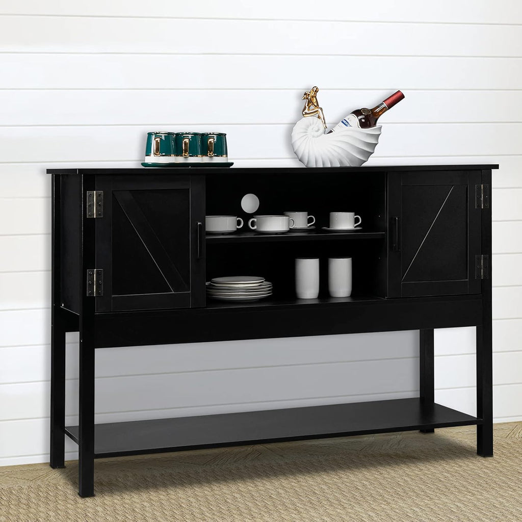 Black Wood Sideboard Buffet Cabinet with Open Shelves Q889
