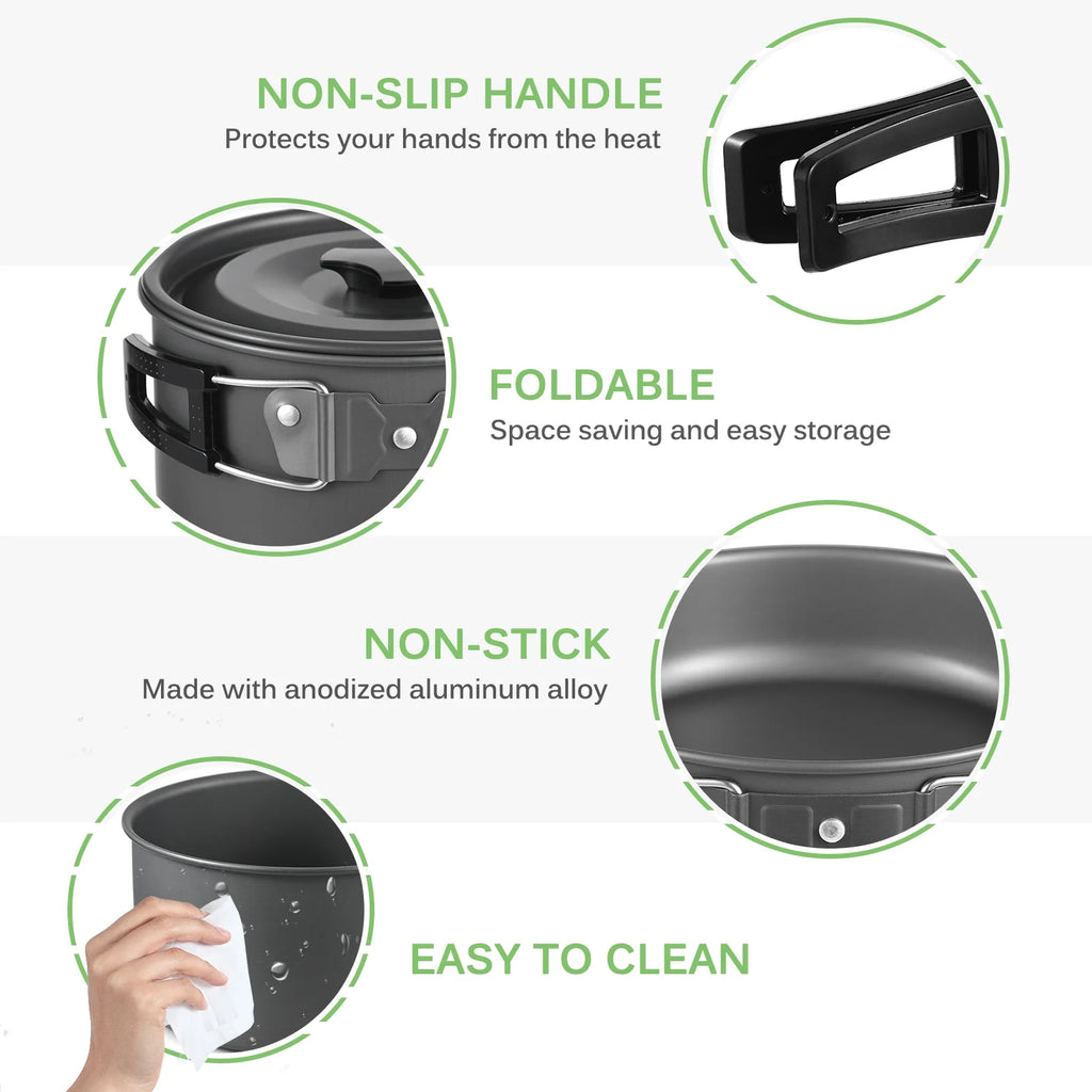 Collapsible Bowl Pan Knife Fork Cookware Utensils Kit C430