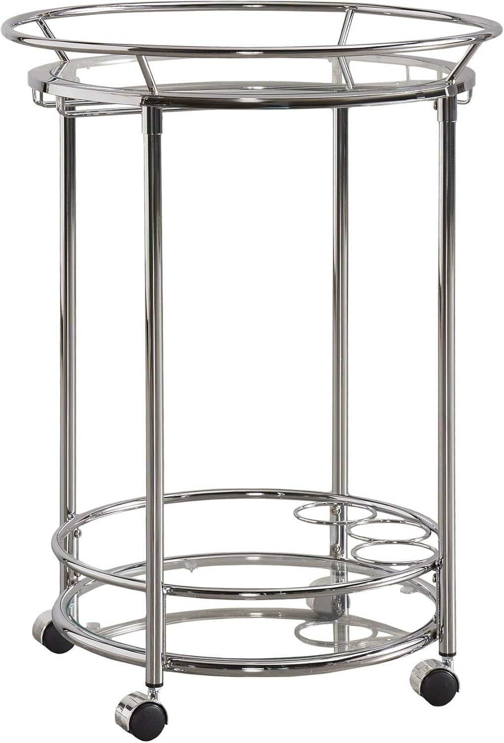 Round Chrome Metal Glass Top Bar Cart E171