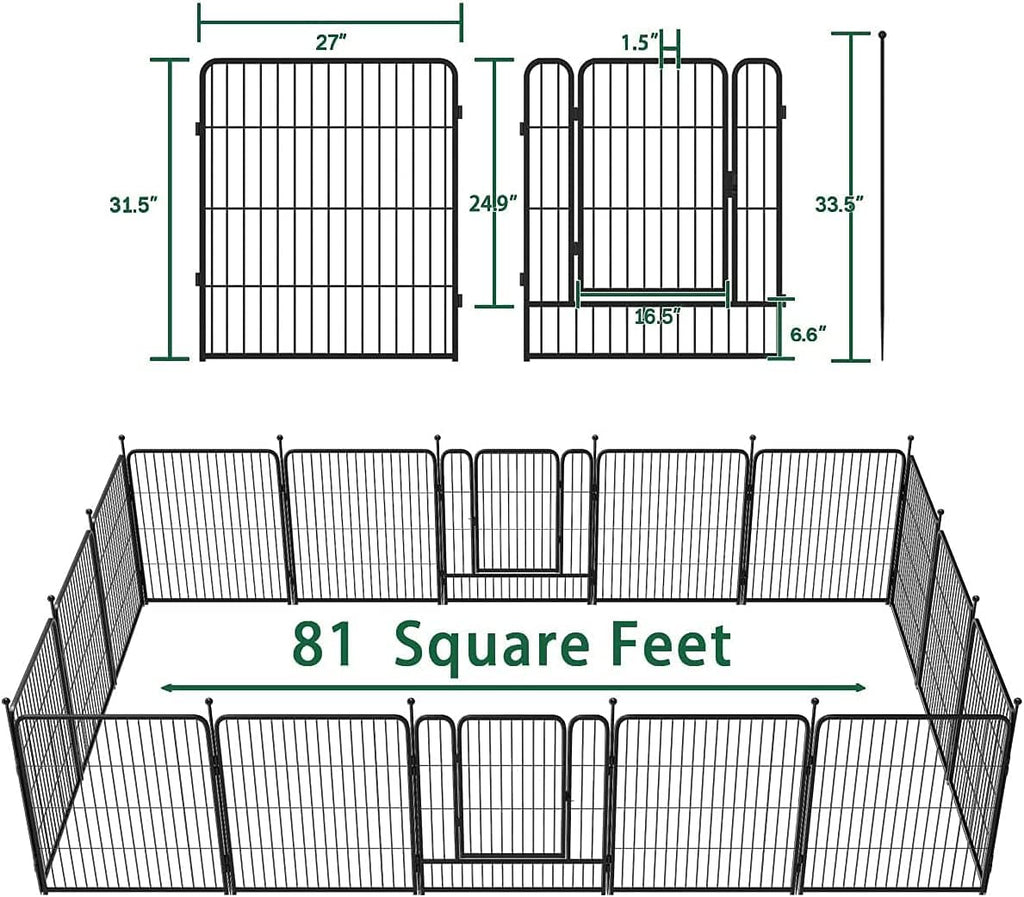 Dog Playpen 32-Inch Height Pet Fence Gate with Doors R838825
