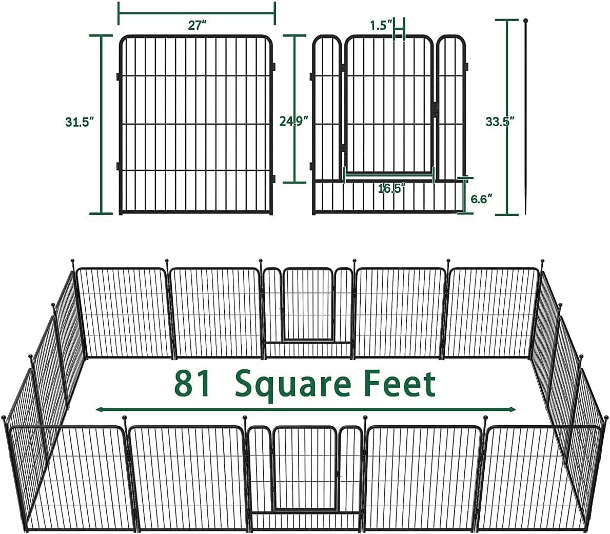 Dog Playpen 32-Inch Height Pet Fence Gate with Doors R838825