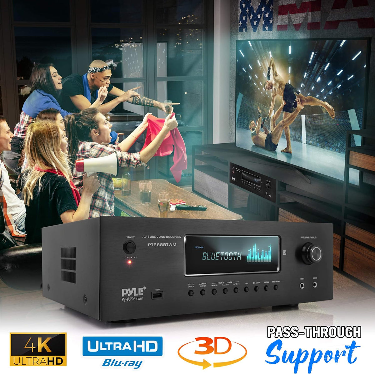 1000W Bluetooth Stereo Amplifier with 2 UHF Wireless Microphone W437175