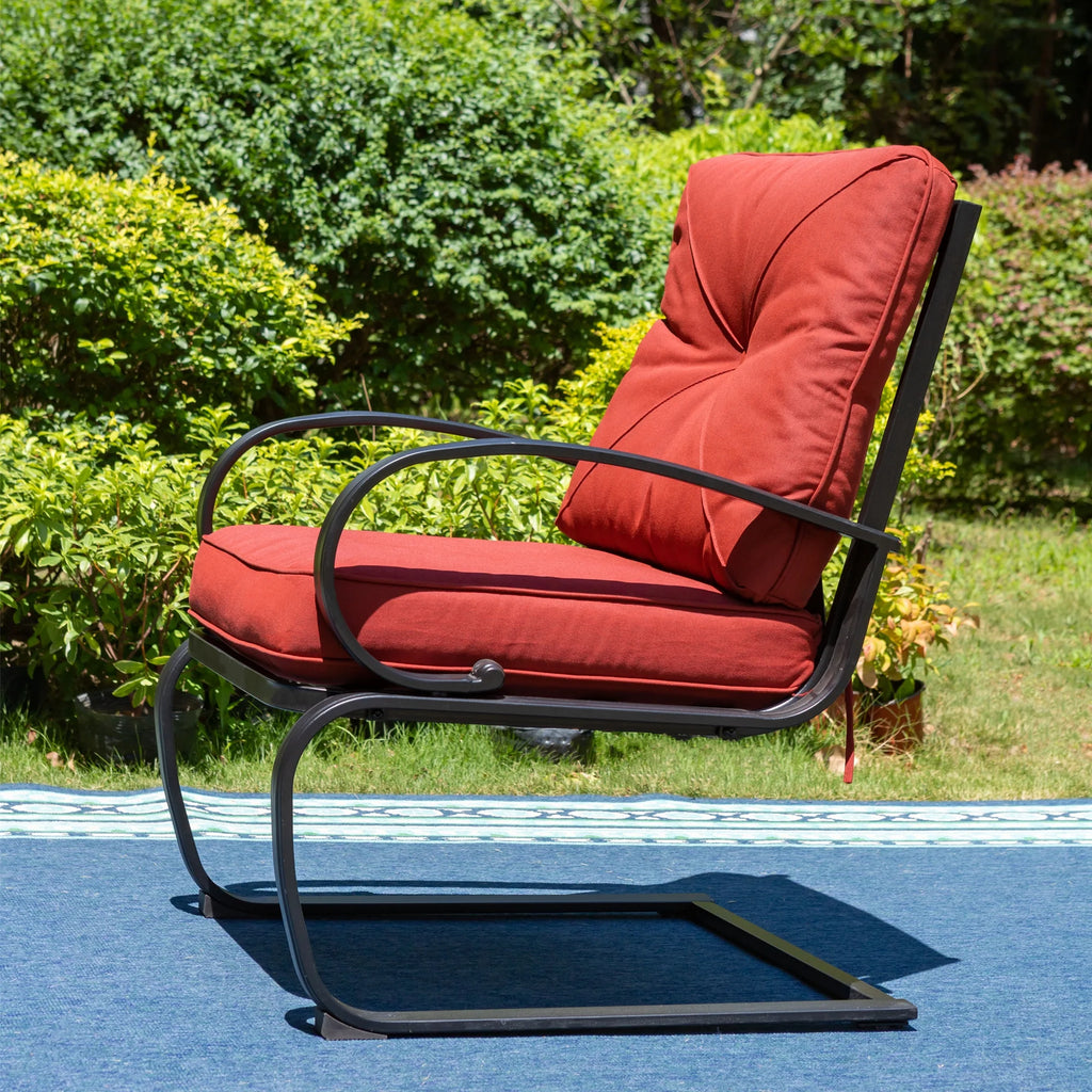 Set of 2 Outdoor Dining Chairs with Cushions, Black&Red G281