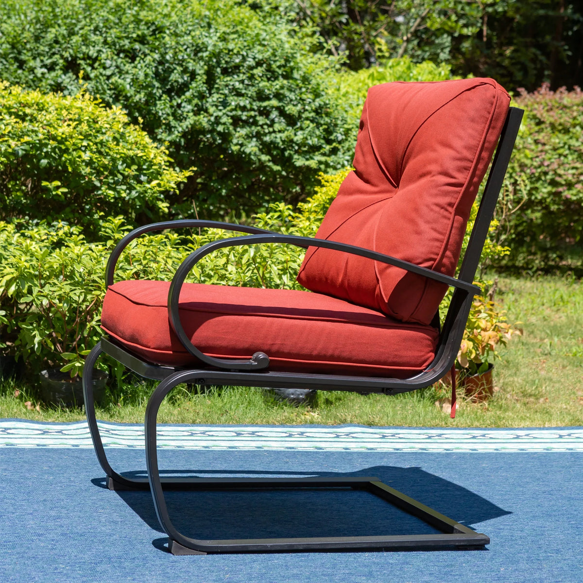 Set of 2 Outdoor Dining Chairs with Cushions, Black&Red G281