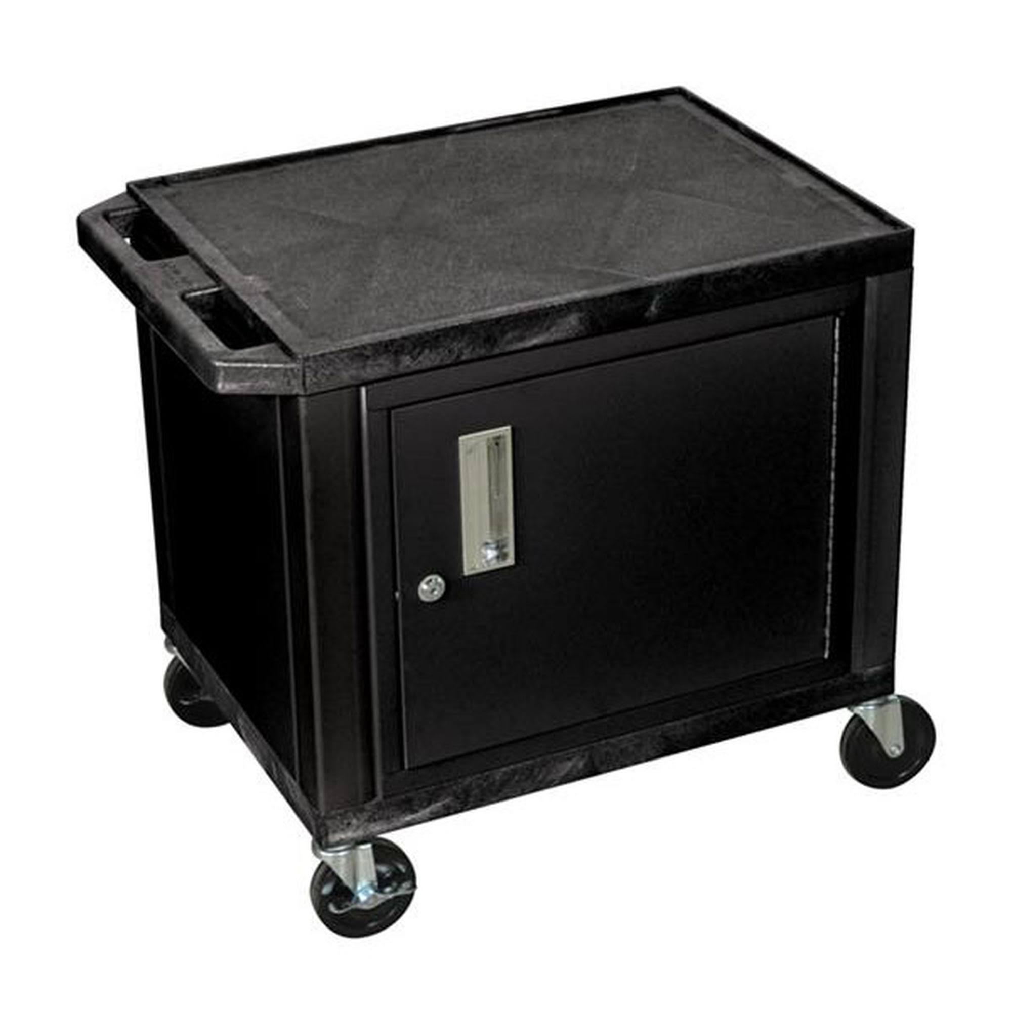2-Shelf AV Cart with Cabinet, Black Y19410