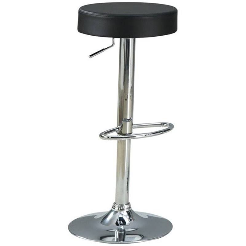 Faux Leather Round Adjustable Bar Stool in Black G155051