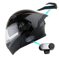Glossy Black Modular Full Face Motorcycle Helmet with Bluetooth Headset L340