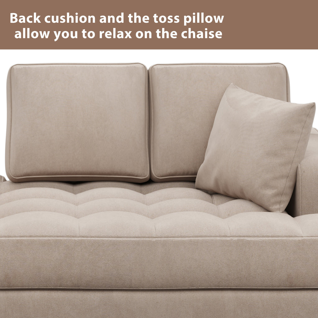 Warm Grey Tufted Fabric Chaise Lounge with Toss Pillow T929593