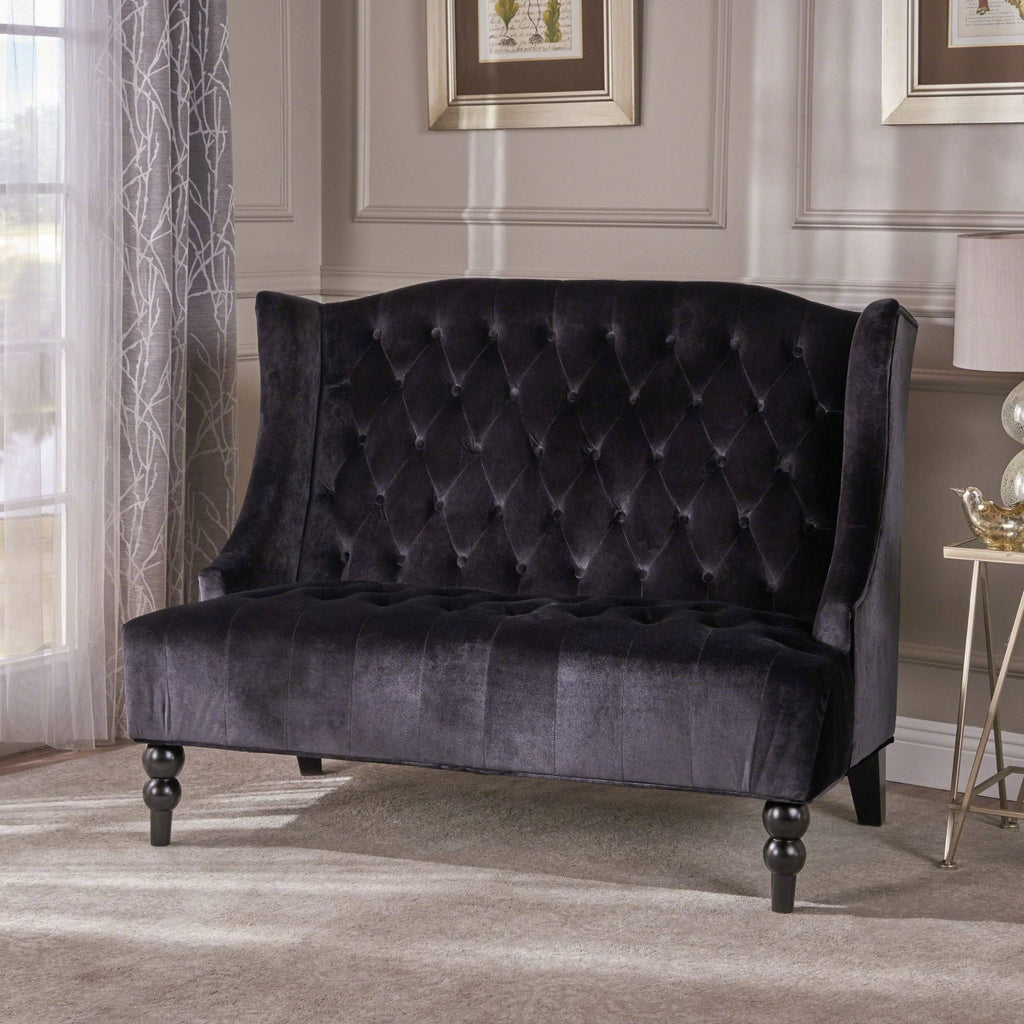 Black and Brown Tufted High Back Loveseat H54894