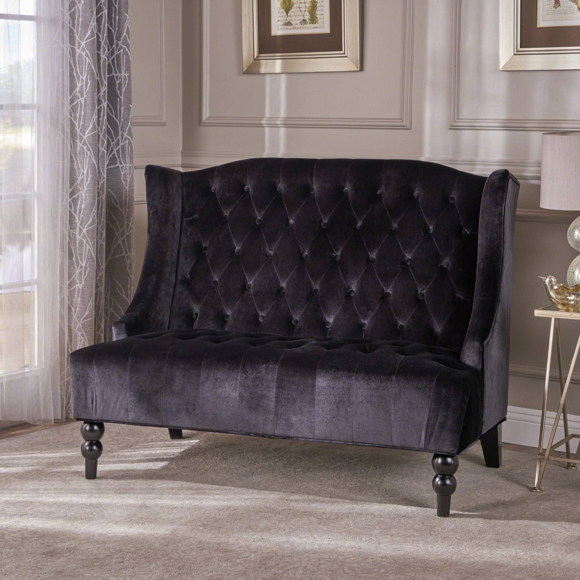 Black and Brown Tufted High Back Loveseat H54894