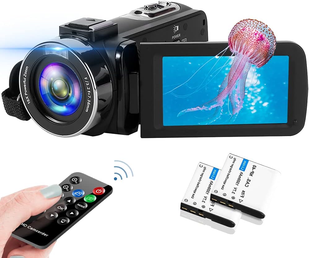 2.7K 30 FPS 42MP 18X Digital Camera Camcorder with Flip Screen and Two Batteries O384671