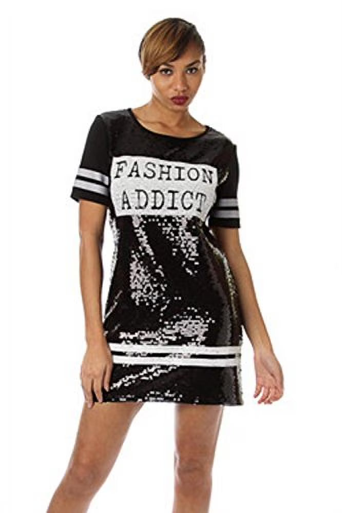 Black and White Sequins Shirt Dress O56431