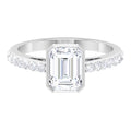 Octagon Cut Moissanite Solitaire Ring in Bezel Setting with Surface Side Stones, 10K White Gold, US 3.50 M2489