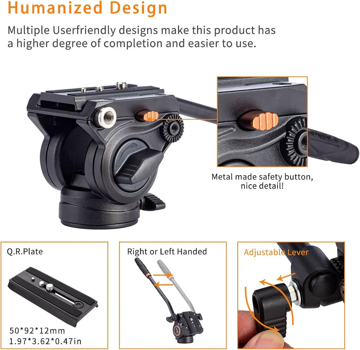 Video Fluid Head Tripod Pan Head with 60 mm Flat Base, 2-Section Pan Bar Handle, Sliding Plate, Max Loading 13.2LB, Pack of 2 W86143