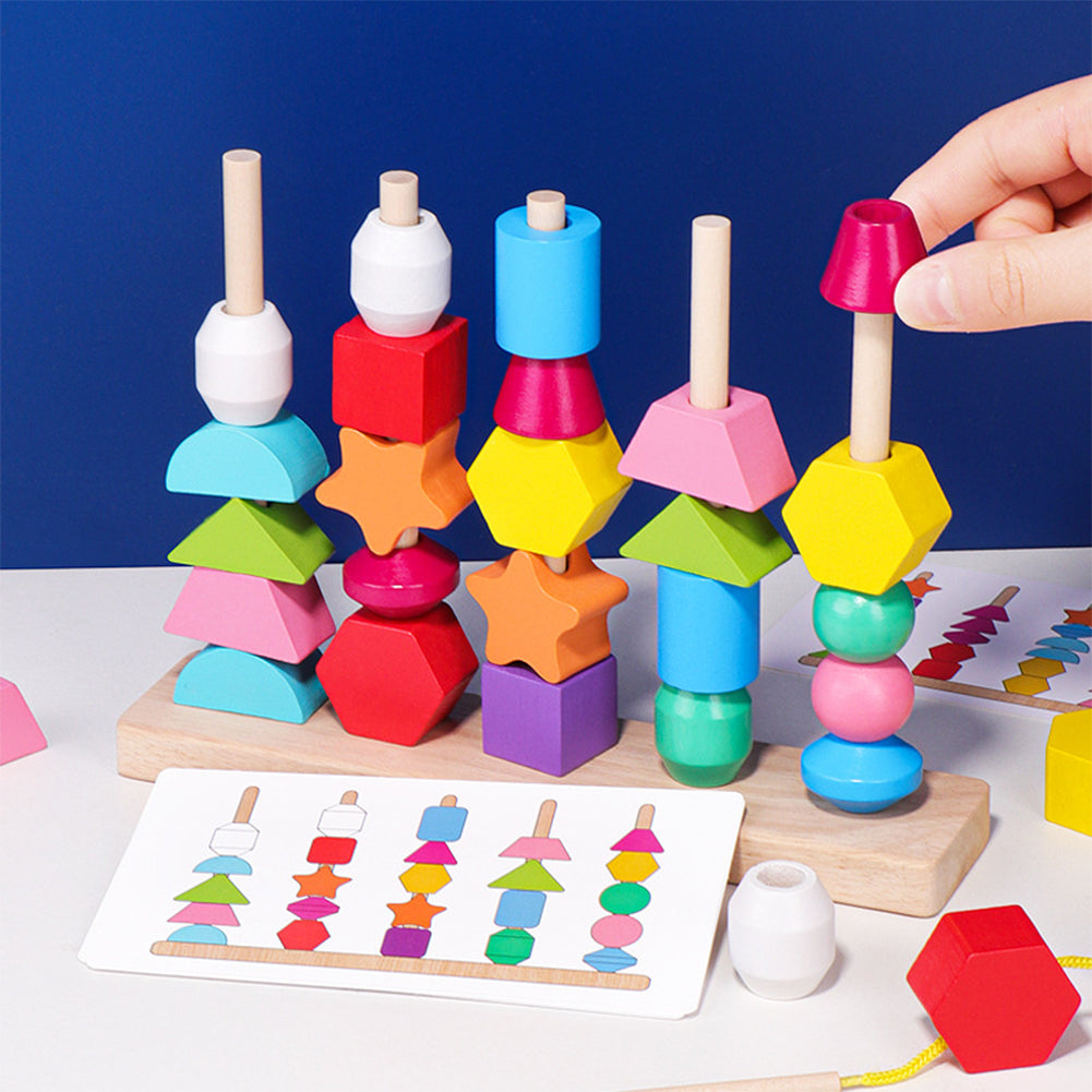 Wooden Stacking Blocks Lacing Beads Shape Matching Toy B43617
