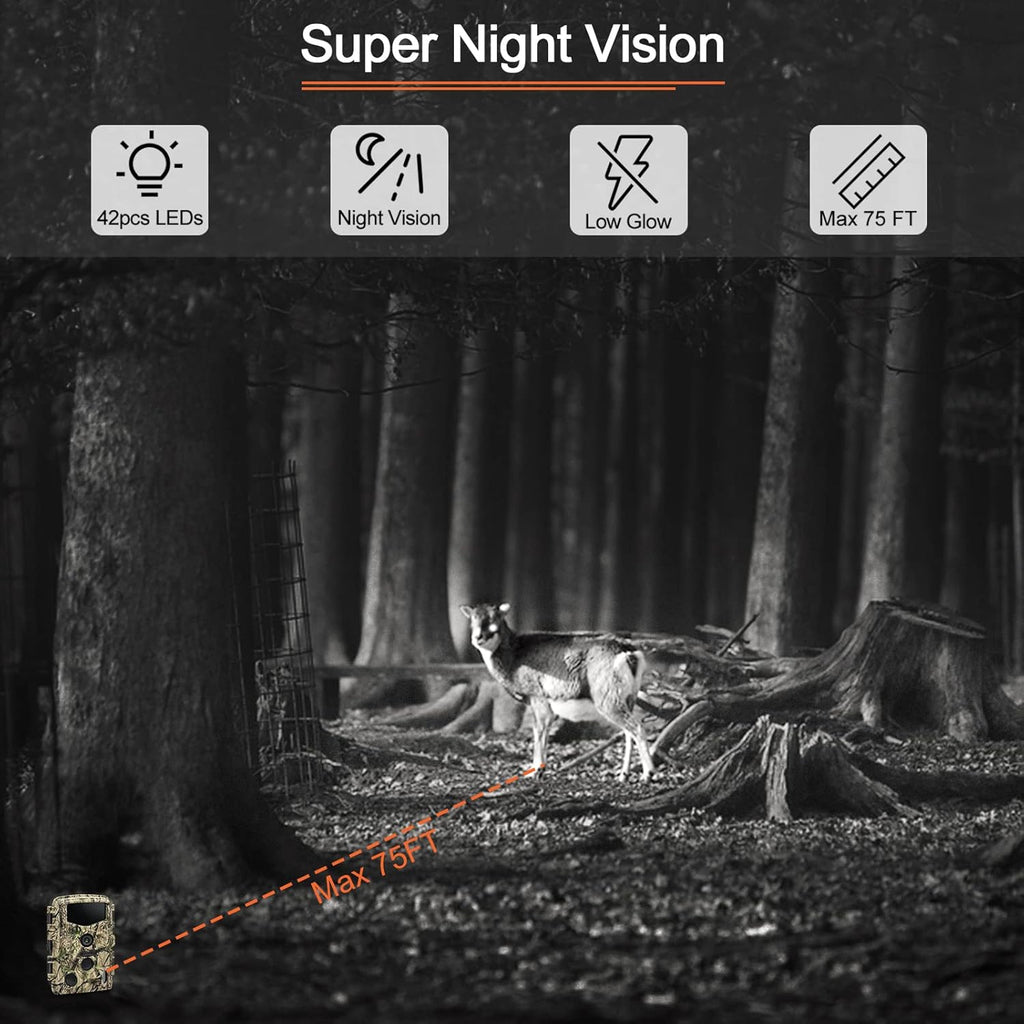 4K 32MP Trail Camera with Low Glow Night Vision N407974