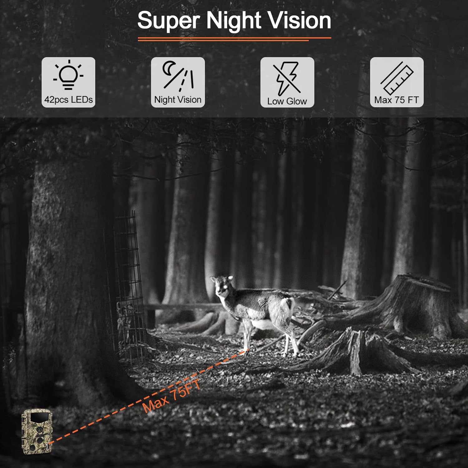 4K 32MP Trail Camera with Low Glow Night Vision N407974