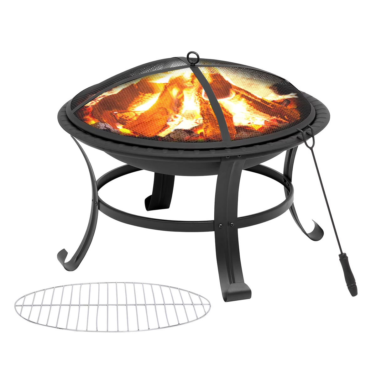 26" Wood Burning Steel Fire Pit with Spark Screen Q85226