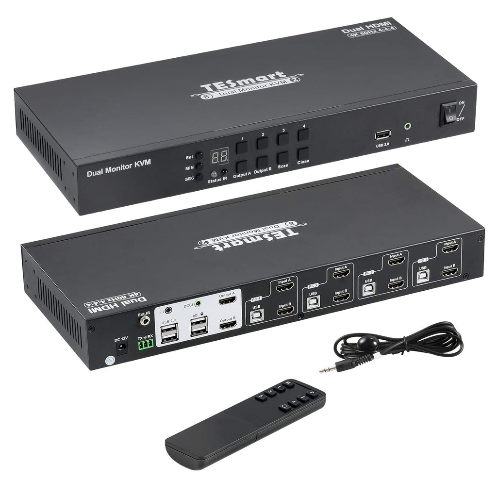 HDMI Dual Monitor KVM Switch 4 HDMI PCs + 2 HDMI Monitors 4K @60Hz Black E510838