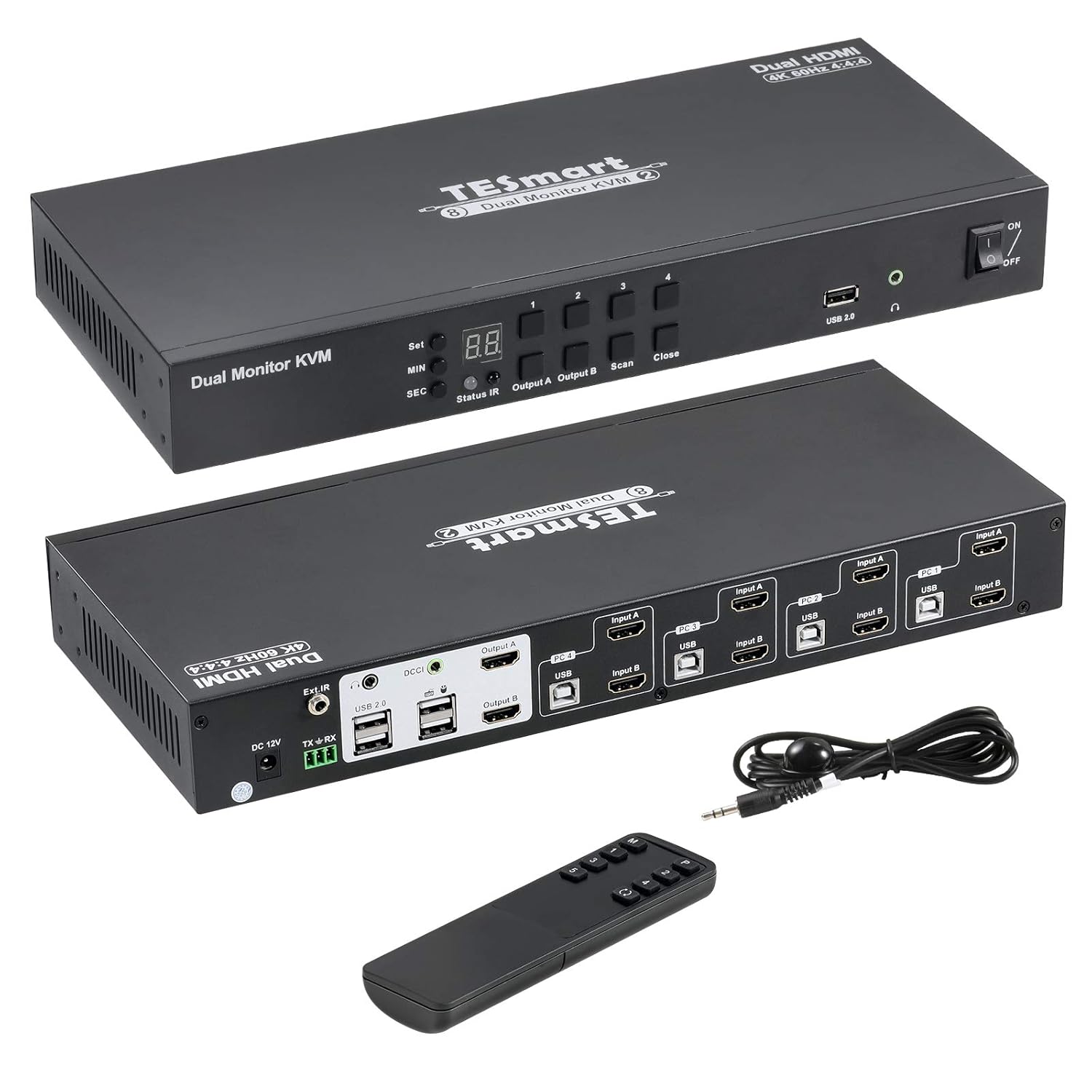 HDMI Dual Monitor KVM Switch 4 HDMI PCs + 2 HDMI Monitors 4K @60Hz Black E510838