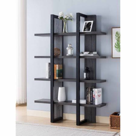 4-Shelf Bookcase, Grey and Black Y455