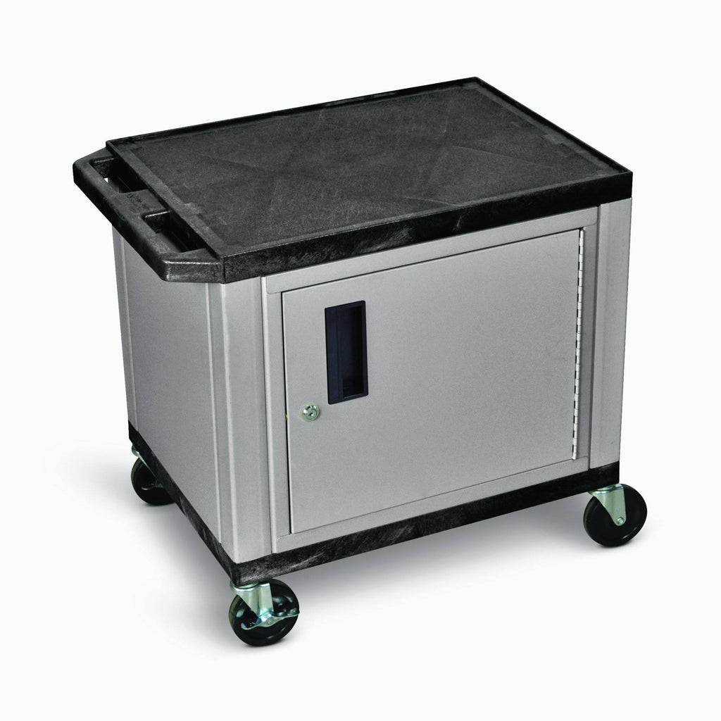 2-Shelf AV Cart with Cabinet, Black Y19410
