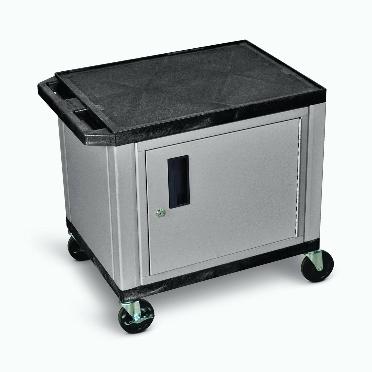 2-Shelf AV Cart with Cabinet, Black Y19410