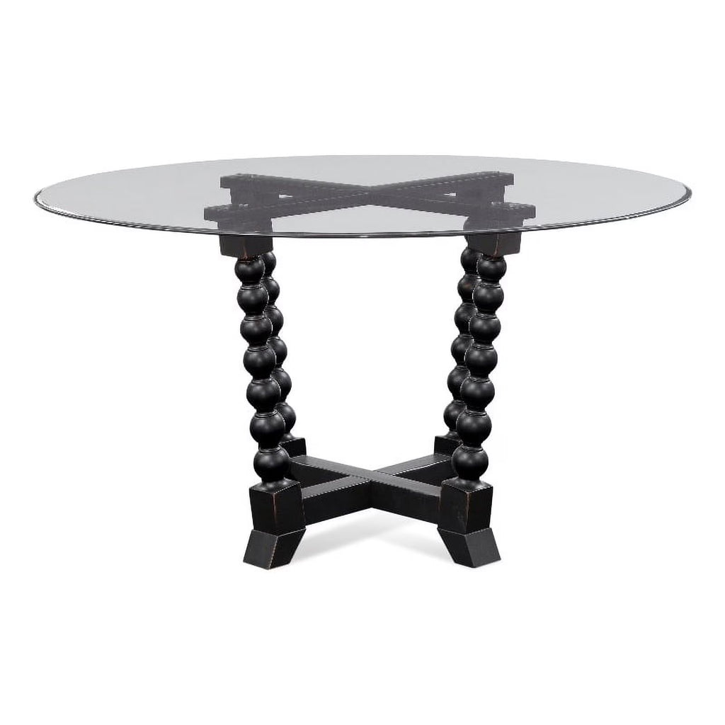 Antique Black Round Wood & Glass Dining Table O5518
