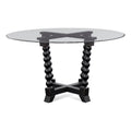 Antique Black Round Wood & Glass Dining Table O5518